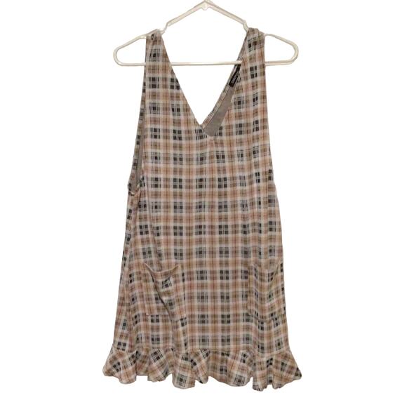 Boohoo Plaid Dress White Brown Tan Checkered Womens Size US 10 UK 14 - Picture 2 of 4